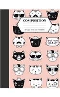 Composition: Book - Wide Ruled - Cute Notebook with Silly Cat Faces - Journal for Students / Teachers - 7.44 x 9.69(40 Back to School Notebooks)