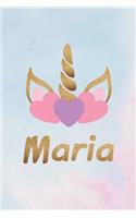 Maria: Personalized First Name Unicorn Gift Birthday Girl Notebook Journal 104 Pages