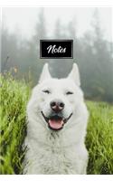 Siberian Husky Huskies Dog Pup Puppy Doggie Notebook Bullet Journal Diary Composition Book Notepad - Happy in Grass