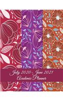 July 2020-June 2021 Academic Planner: Red Art Floral Design, Calendar Book July 2020-June 2021 Weekly/Monthly/Yearly Calendar Journal, Large 8.5" x 11" 365 Daily journal Planner, 12 Mont