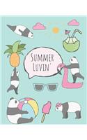 Summer Luvin': Cute cartoon panda notebook, notepad journal or blank book. Summer fun holidays theme. Adorable cool hand drawn panda illustrations featuring pandas