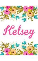 Kelsey: Personalised Name Notebook/Journal Gift For Women & Girls 100 Pages (White Floral Design)