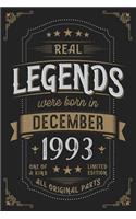 Real Legends were born in December 1993: Vintage Birthday Notebook - Great Individual Gift for Writing Notes, Scribble and Reminders lined 6x9 Inch 100 Pages