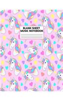 Blank Sheet Music Notebook: Cute Unicorn Matte Cover Design with 110 Pages White Paper Interior for Musician Students and Professionals Playing Piano, Ukelele, Mandolin and oth