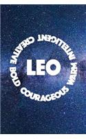 Leo Courageous Warm Intelligent Creative Bold: 6x9 lined journal notebook: astrology zodiac theme galaxy and stars