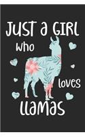 Just A Girl Who Loves Llamas: DIN A5 Lama Notizheft - 120 Seiten liniertes Lama Notizbuch für Notizen in Schule, Universität, Arbeit oder zuhause. - Eine tolles Geschenk für Ihre