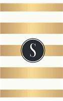 S: White and Gold Stripes / Black Monogram Initial "S" Notebook: (6 x 9) Diary, 90 Lined Pages, Smooth Glossy Cover