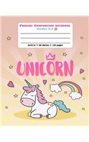 Primary Composition Notebook Grades K-2: Picture drawing and Dash Mid Line hand writing paper - Sleeping Unicorn Rainbow Design