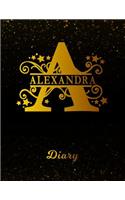 Alexandra Diary: Letter a Personalized First Name Personal Writing Journal Black Gold Glitter Pattern Space Effect Cover Daily Diaries for Journalists & Writers Note