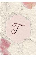 T: Flower Petal Journal, Monogram Initial Letter T Lined Diary Notebook