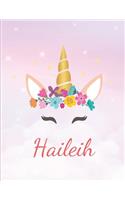 Haileih: Personalized Unicorn Sketchbook For Girls With Pink Name - Girls Customized Personal journal/ blank book - 8.5x11 110 Pages Doodle Sketch Create- cu