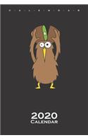 Kiwi bird showing a sliced Kiwi fruit Calendar 2020