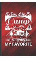 I Just Like to Camp Camping's My Favorite: Funny Blank Lined Camping Hiking Lover Notebook/ Journal, Graduation Appreciation Gratitude Thank You Souvenir Gag Gift, Modern Cute Graphic 110 Pag