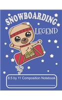 Snowboarding Legend 8.5 by 11 Composition Notebook: Adorable Winter Pomeranian Puppy Dog On It's Snowboard