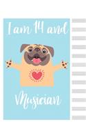 I am 14 and musician blank sheet music manuscript paper dog notebook christmas gift Notebook Matte