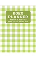 Weekly Monthly 2020 Planner Geometric Tartan Green: January to December Calendar