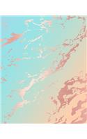 Notebook: Lovely Blue Pastel Hue Marble and Rose Gold - 8 x 10, 100 Wide Ruled Pages - Gift for Women and Teen Girls