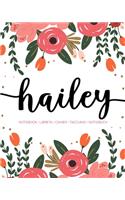 Hailey: Notebook - Libreta - Cahier - Taccuino - Notizbuch: 110 pages paginas seiten pagine: Modern Florals First Name Notebook in Coral, Pink & Orange on W