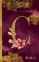 C Notebook: 8.5 x 11 Pretty Gold Foil Floral Design Letter "C" Monogram Initial Book for Women and Girls: Wide Ruled Notebook For All Your Home, School And Busi