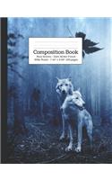 Composition Book Blue Wolves - Dark Winter Forest Wide Rule