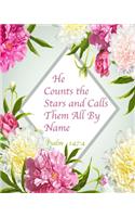He Counts The Stars and Calls Them All By Name Psalm 147: 4: Floral Notebook Composition Journal 8''x10'' Mint Green Floral and Pink