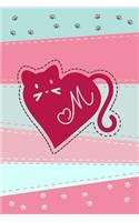 M: Heart Cat Monogram Blank Journal. A perfect romantic notebook for cat lovers.