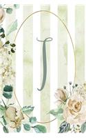Notebook 6"x9", Letter I, Green Stripe Floral Design: (9 Letter/Initial I - Green Stripe Floral Design Notebook 6"x9" Alphabet)