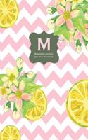 Monogram Journal M - Dot Grid Notebook: Vintage Pink Lemonade - Yellow, Grey, Chevron, Large 8.5 X 11