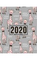 2020 Weekly Planner: January 1, 2020 to December 31, 2020: Weekly & Monthly View Planner, Organizer & Diary: Cute Giraffe with Bowtie 828-0