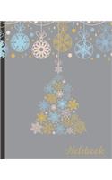Notebook College Ruled 7.5 x 9.25 in / 19.05 x 23.5 cm: Composition Book, Winter Themed Blue and Gold Snowflakes Christmas Tree and Ornament Cover, C786