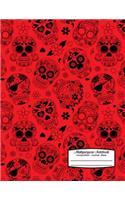 Multipurpose Notebook Composition Journal Diary: Sugar Skulls with Hearts and Flowers on Red Background - 8.5 X 11 - Composition Book for School or Activities, Softcover, College Ruled, 150 Pages (