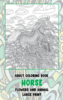 Adult Coloring Book Flowers and Animal Large Print - Horse