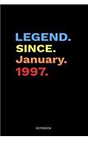 Legend Since January 1997 Notebook: Blank Lined Journal 6x9 - Legend Since January 1997 Happy Birthday Retro Vintage Anniversary Gift For Boys And Girls
