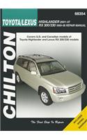 Chilton Toyota/Lexus Highlander 2001-07 RX 300/330 1996-06 Repair Manual