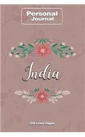 India Notebook Journal Personal Diary Personalized Name 120 pages Lined (6x9 inches) (15x23cm)