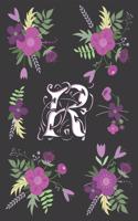 R: R Monogram Notebook, Letter R Initial Monogram, for Kids, Girls & Women - Pink Floral with letter R glossy and smooth finish cover, (6 x 9) 120 page