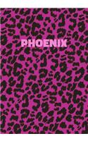 Phoenix: Personalized Pink Leopard Print Notebook (Animal Skin Pattern). College Ruled (Lined) Journal for Notes, Diary, Journaling. Wild Cat Theme Design wi