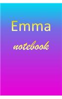 Emma: Blank Notebook - Wide Ruled Lined Paper Notepad - Writing Pad Practice Journal - Custom Personalized First Name Initial E Blue Purple Gold - Taking 