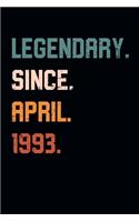 Blank Lined Journal, Notebook, Diary, Planner - Legendary Since April 1993 - 26th Birthday Gift For 26 Years Old Men and Women born in April: Medium College-Ruled Journey Diary, 110 page, Lined, 6x9 (15.2 x 22.9 cm)