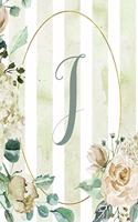 Notebook 6"x9", Letter J, Green Stripe Floral Design: (10 Letter/Initial J - Green Stripe Floral Design Notebook 6"x9" Alphabet)