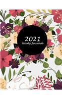 2021 Yearly Journal: Cute Floral, Yearly Calendar Book 2021, Weekly/Monthly/Yearly Calendar Journal, Large 8.5" x 11" 365 Daily journal Planner, 12 Months Calendar, sche