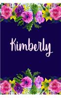 Kimberly: Personalized Name Pink Floral Design Matte Soft Cover Notebook Journal to Write In. 120 Blank Lined Pages