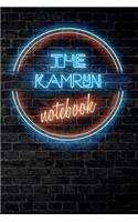 The KAMRYN Notebook: Vintage Blank Ruled Personalized & Custom Neon Sign Name Dotted Notebook Journal for Girls & Women. Wall Background. Funny Desk Accessories. Retro B