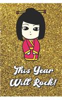 This Year Will Rule: Asian Princess On Gold Glitter Stars Effect Background, Lined Paper Note Book For Girls or Boys To Draw, Sketch & Crayon or Color (Kids Teens and Ad