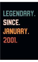 Blank Lined Journal, Notebook, Diary, Planner - Legendary Since January 2001 - 18th Birthday Gift For 18 Years Old Men and Women born in January: Medium College-Ruled Journey Diary, 110 page, Lined, 6x9 (15.2 x 22.9 cm)