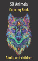 50 Animals Coloring Book Adults and children