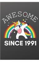 Awesome Since 1991 Notebook for Kids, Birthday Unicorn, Cute Happy Birthday Dabbing Unicorn Birthday Gift Black Cover: Lined Notebook / Journal Gift, 120 Pages, 6x9, Birthday Gift, Cute Gift, present, Unicorn Lover, Soft Cover, Matte Finish