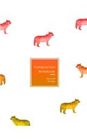 Composition Notebook: Red orange and yellow wolf design - school or college ruled journal book for students - Wide lined size composition style exercise notebookRed orang