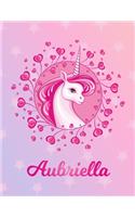 Aubriella: Unicorn Large Blank Primary Sketchbook Paper - Pink Purple Magical Horse Personalized Letter A Initial Custom First Name Cover - Drawing Sketch Book