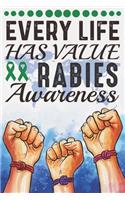 Every Life Has Value Rabies Awareness: College Ruled Rabies Awareness Journal, Diary, Notebook 6 x 9 inches with 100 Pages